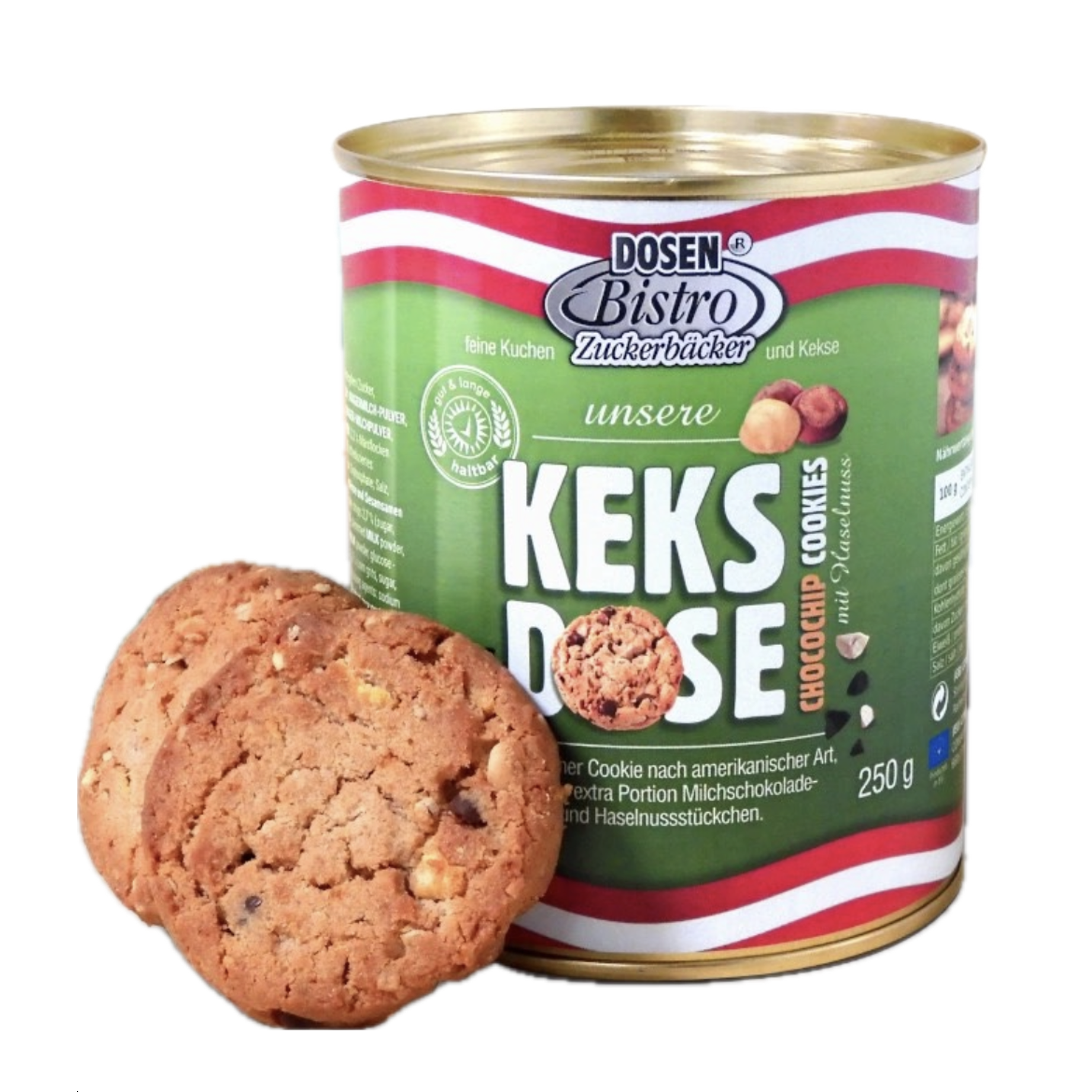 CONVAR DOSENBISTRO Keksdose Cookies mit Haselnuss und Choco-Chips (250g)